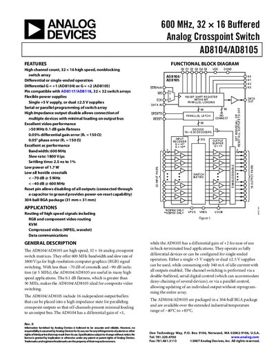 Analog Devices AD8104/AD8105 Product Handbook - cover page