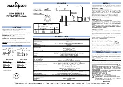 Datasensor S10 Series Infrared Sensor Instruction Manual - cover page