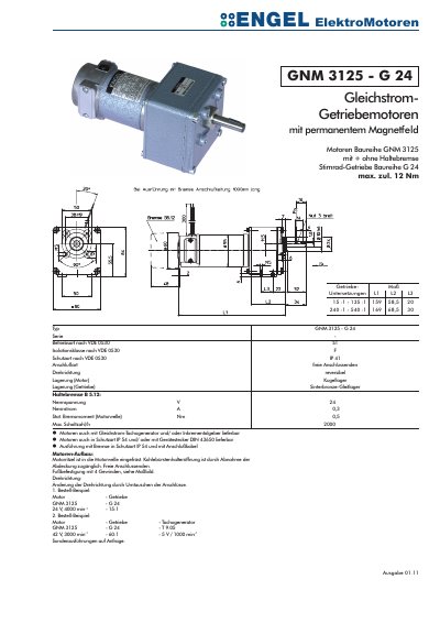 Engel GNM 3125-G 24 DC Gearmotor Datasheet - cover page