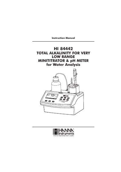 Hanna Instruments HI 84442 Minititrator pH Meter Instruction Manual - cover page