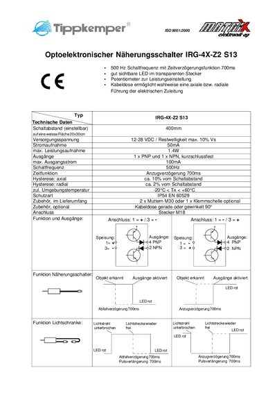 Tippkemper IRG-4X-Z2 S13 Proximity Switch Technology Data