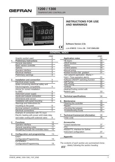 Gefran 1200/1300 Temperature Controller User Manual - cover page