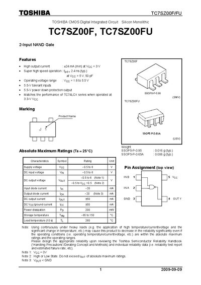 TOSHIBA TC7SZ00F TC7SZ00FU Manual - cover page