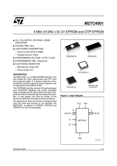 STMicroelectronics M27C4001 EPROM Datasheet - cover page