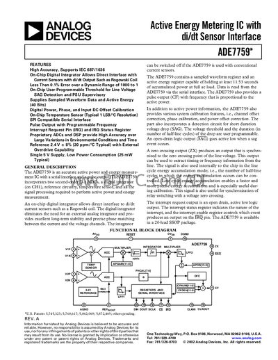 Analog Devices ADE7759 Datasheet - cover page