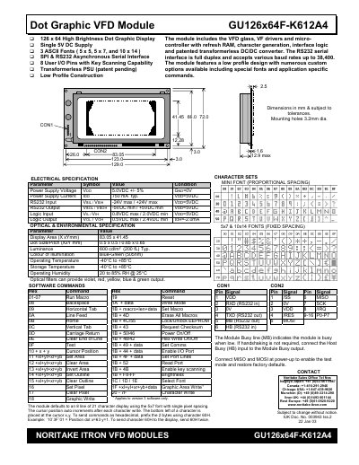 Noritake GU126x64F-K612A4 VFD Module User Manual - cover page