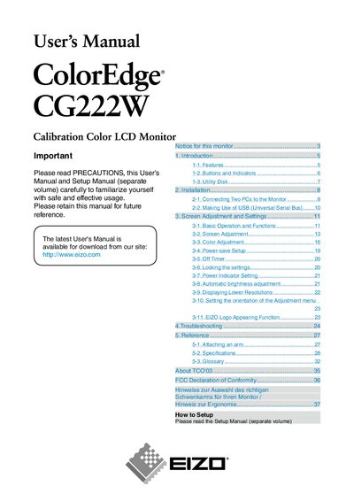 EIZO CG222W Color Monitor User Manual - cover page