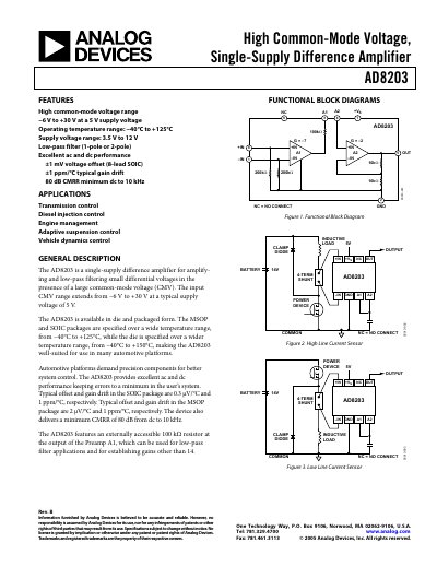 Analog Devices AD8203 Datasheet - cover page