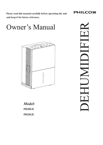 Philco PD20GE PD24GE Dehumidifier Owner's Manual