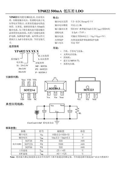 YP6822 Low Differential Pressure LDO Datasheet - cover page