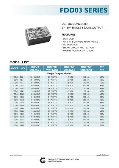 CHINFA FDD03 Series DC-DC Converter Datasheet - cover page