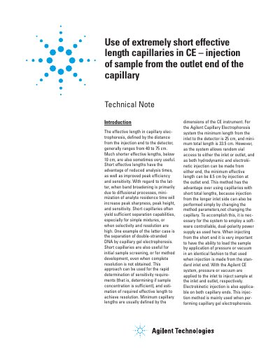 Agilent Use of Extremely Short Effective Length Capillaries in CE Technical Note - cover page