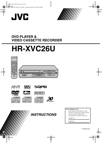 JVC XVC26U DVD Player & VHS Video Cassette Recorder User Manual - cover page