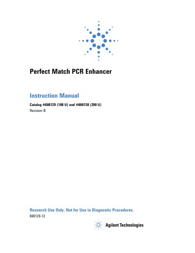 Agilent Perfect Match PCR Enhancer Instruction Manual Catalog #600129/600130 - cover page