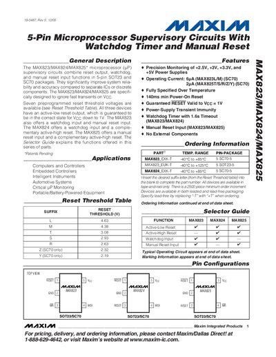 Maxim MAX823/MAX824/MAX825 Data Sheet - cover page