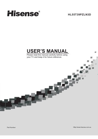 Hisense HL55T39PZLN3D TV User Manual - cover page