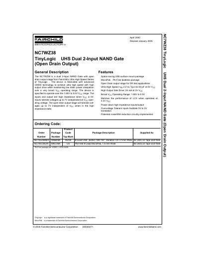 Fairchild Semiconductor NC7WZ38 Dual 2-Input NAND Gate Datasheet - cover page