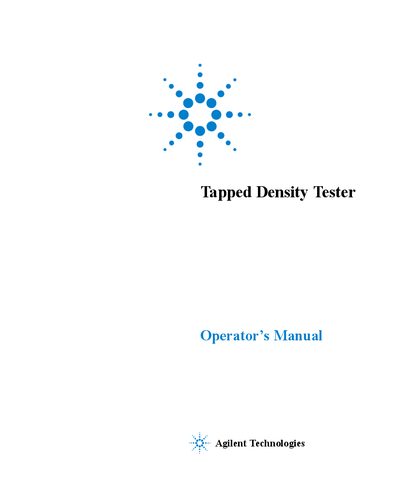 Agilent 350 Tapped Density Tester Operator s Manual - cover page