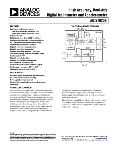 Analog Devices ADIS16209 Digital Inclinometer Datasheet