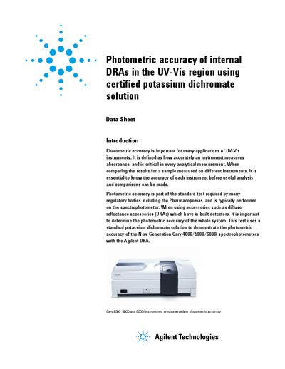 Agilent Cary 4000/5000/6000i DRA Photometric Accuracy Data Sheet - cover page