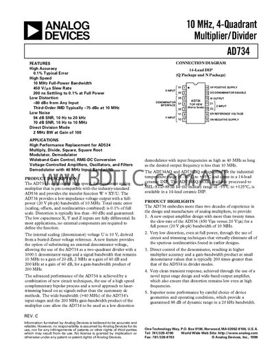 Analog Devices AD734 Datasheet - cover page