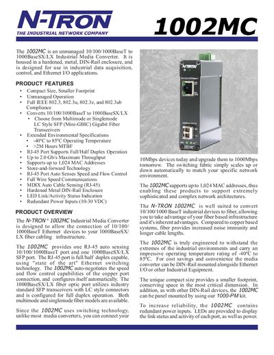 N-TRON 1002MC Industrial Media Converter Product Leaflet - cover page