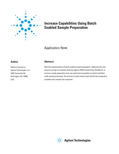 Agilent 7696A Sample Prep WorkBench Batch Processing Application Note - cover page
