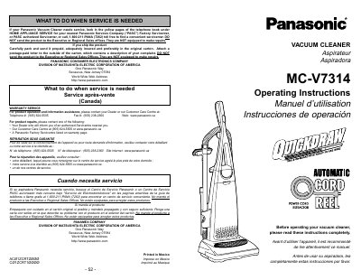 Panasonic MC-V7314 Vacuum Cleaner Operating Instructions - cover page