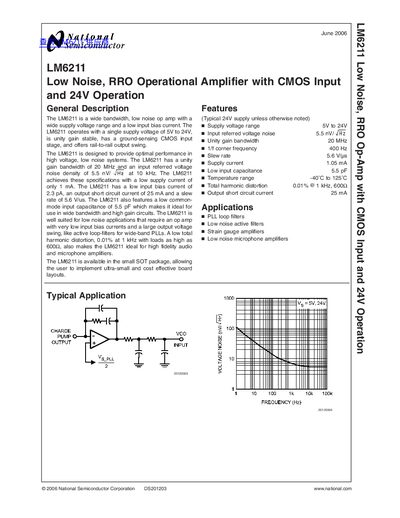 National Semiconductor LM6211 Low Noise RRO Operational Amplifier Datasheet - cover page