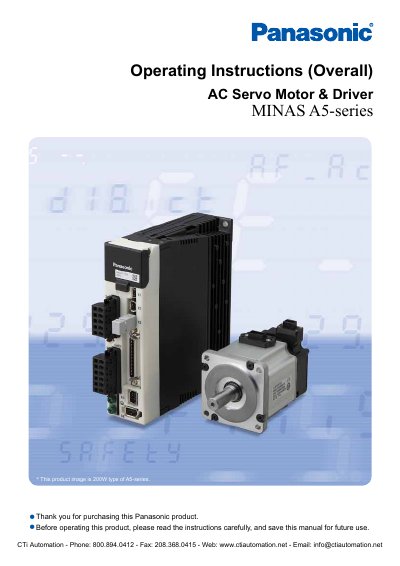 Panasonic MINAS A5-series AC Servo Motor & Driver Operating Instructions