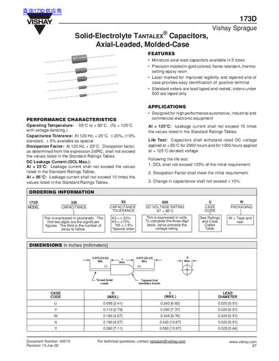 Vishay 173D Capacitor Datasheet - cover page