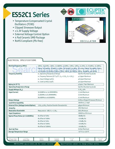 Ecliptek ES52C1 Oscillator Datasheet - cover page