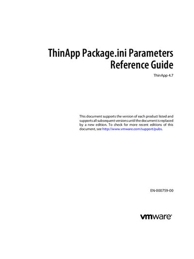 VMware ThinApp 4.7 Package.ini Parameters Reference Guide - cover page