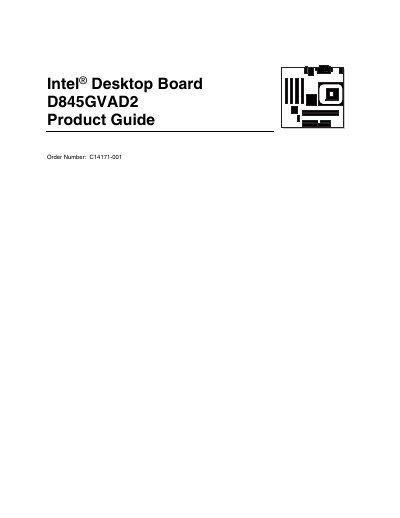 Intel D845GVAD2 Desktop Board Product Guide - cover page