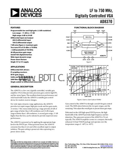 Analog Devices AD8370 Handbook - cover page