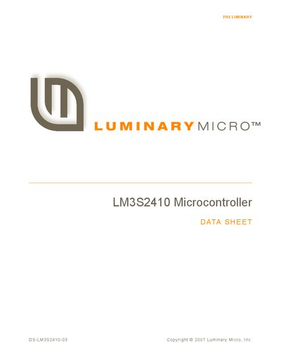 Luminary Micro LM3S2410 Microcontroller Datasheet - cover page
