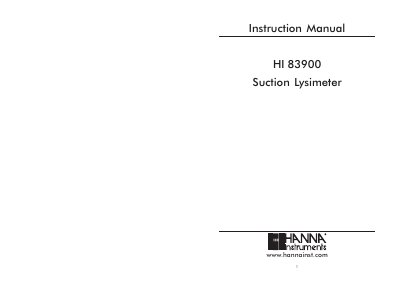 Hanna Instruments HI 83900 Suction Lysimeter Instruction Manual - cover page