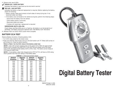 Digital Battery Tester User Manual - cover page