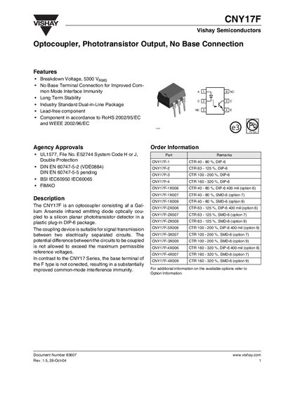 Vishay CNY17F Optocoupler Datasheet - cover page