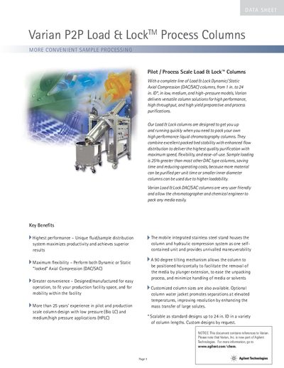 Agilent Varian P2P Load & Lock Process Columns Product Leaflet - cover page