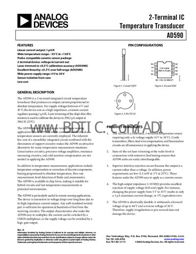Analog Devices AD590 Temperature Transducer Datasheet - cover page