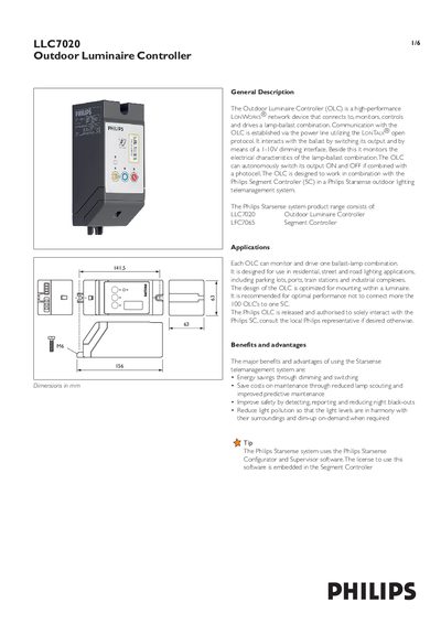 Philips LLC7020 Outdoor Luminaire Controller User Manual - cover page