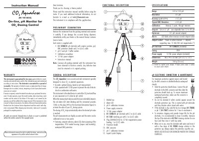 HANNA 981402C On-line pH Monitor for CO2 Dosing Control Instruction Manual - cover page