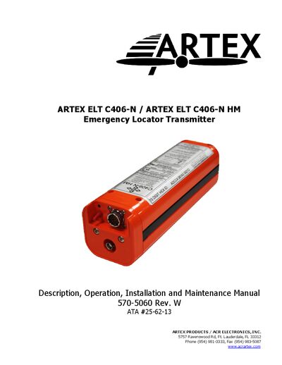 Artex C406-N / C406-N HM Emergency Locator Transmitter Description, Operation, Installation & Maintenance Manual