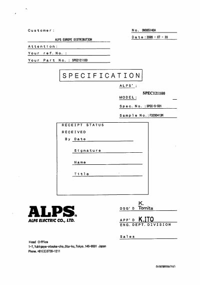 ALPS SPEC121100 Datasheet - cover page