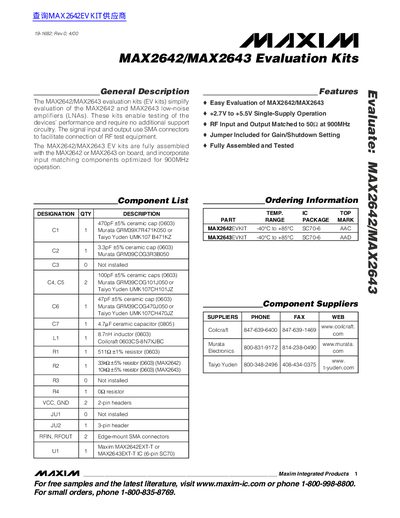 Maxim MAX2642/MAX2643 Evaluation Kits User Guide - cover page