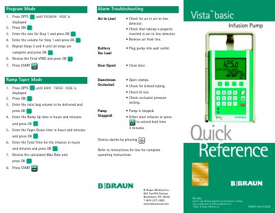 B. Braun Vista basic Infusion Pump Quick Reference Guide - cover page