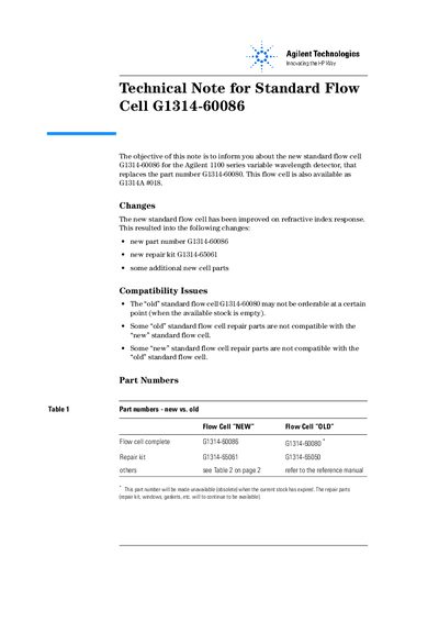 Agilent Technical Note for Standard Flow Cell G1314-60086 Manual - cover page