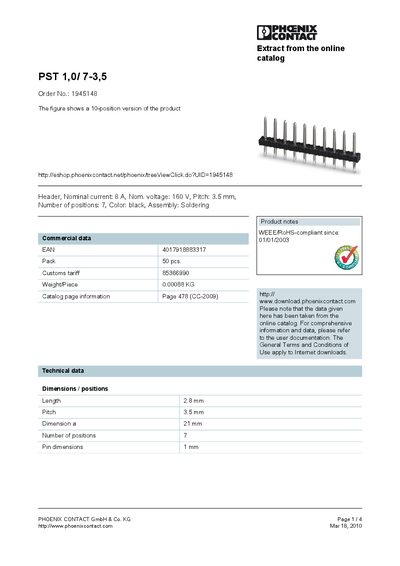 Phoenix Contact PST 1,0/7-3,5 Product Leaflet - cover page