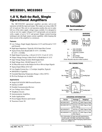 ON Semiconductor MC33501/MC33503 Operational Amplifier Handbook - cover page